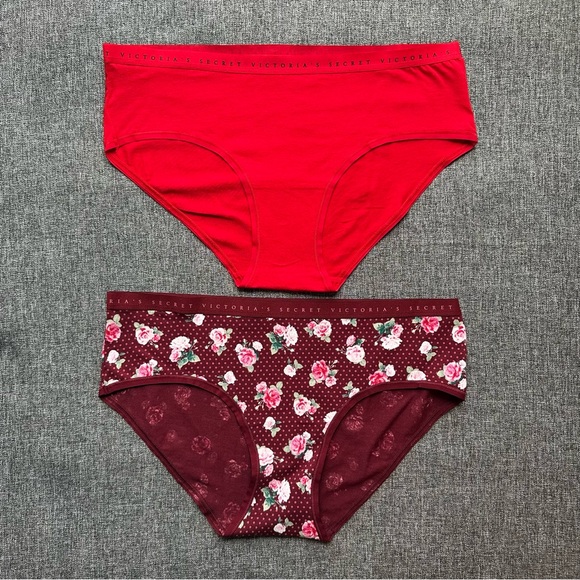 NWT 2 Victoria’s Secret Stretch Cotton Hiphugger Panty Lipstick Red Floral M - Picture 6 of 12